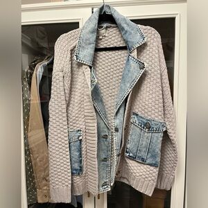 NWOT Altard State Cable Denim Mixed Cardigan Sz S